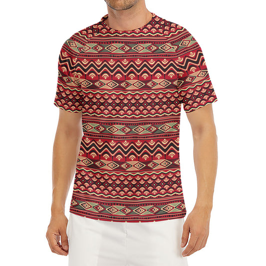 Red African Tribal Pattern Print Men's Short Sleeve Rash Guard