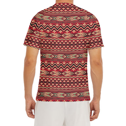 Red African Tribal Pattern Print Men's Short Sleeve Rash Guard