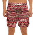 Red African Tribal Pattern Print Men's Split Running Shorts