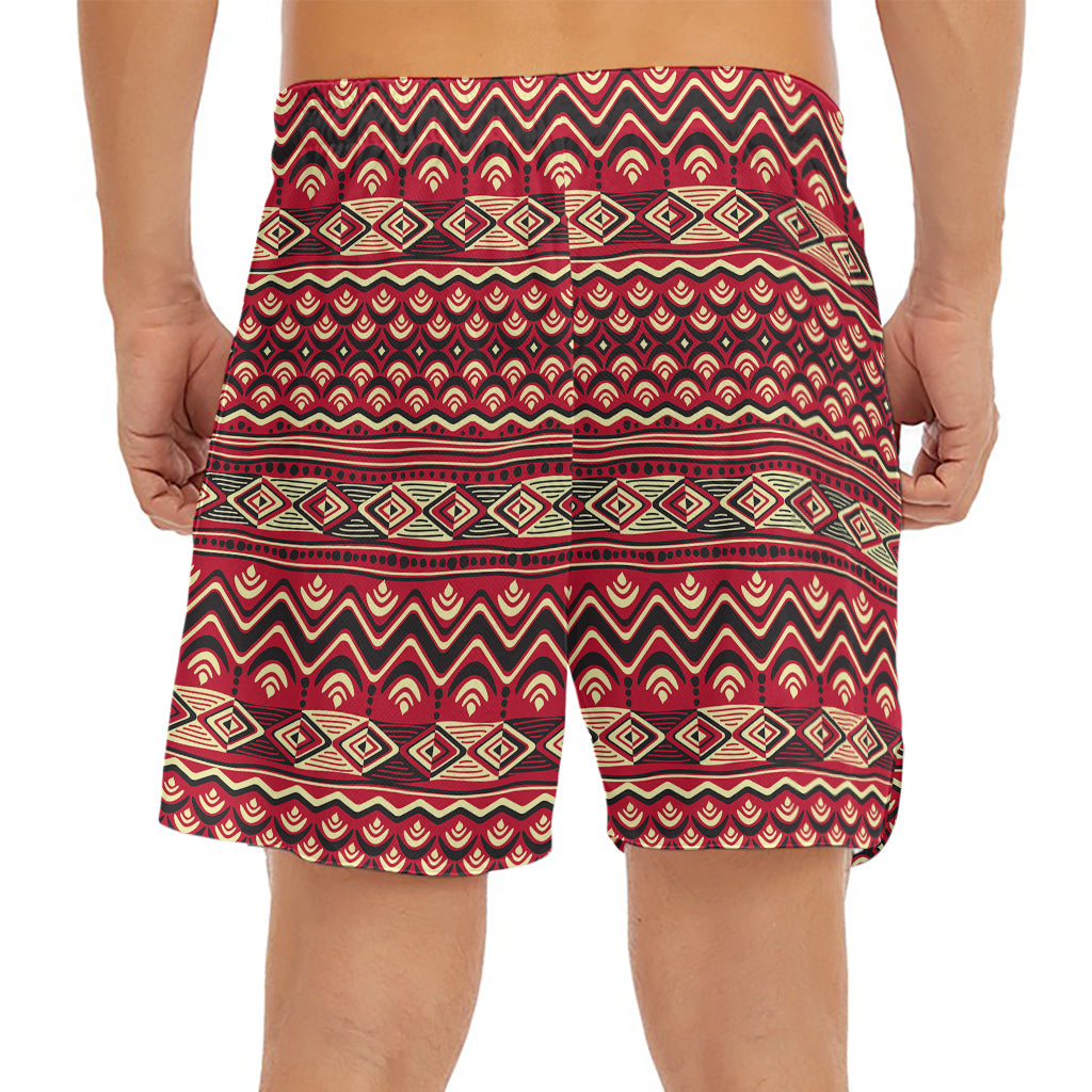 Red African Tribal Pattern Print Men's Split Running Shorts