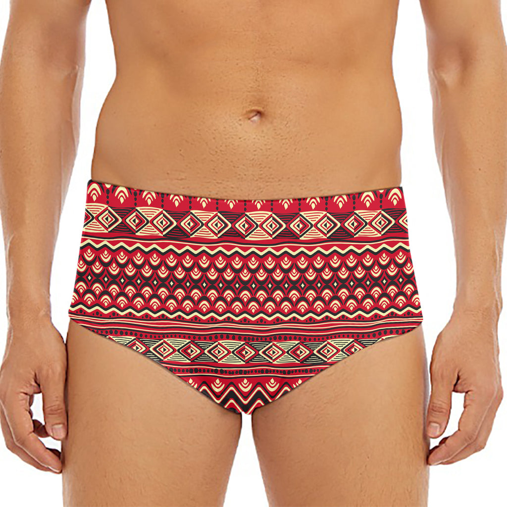 Red African Tribal Pattern Print Men's Triangle Swim Briefs
