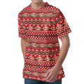 Red African Tribal Pattern Print Men's Velvet T-Shirt
