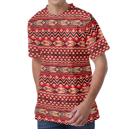 Red African Tribal Pattern Print Men's Velvet T-Shirt
