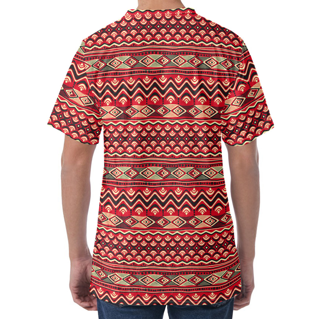 Red African Tribal Pattern Print Men's Velvet T-Shirt