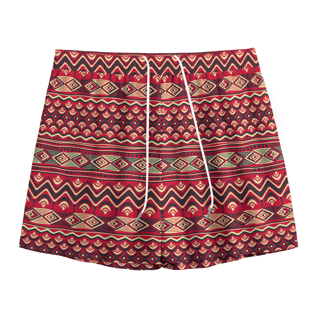 Red African Tribal Pattern Print Mesh Shorts