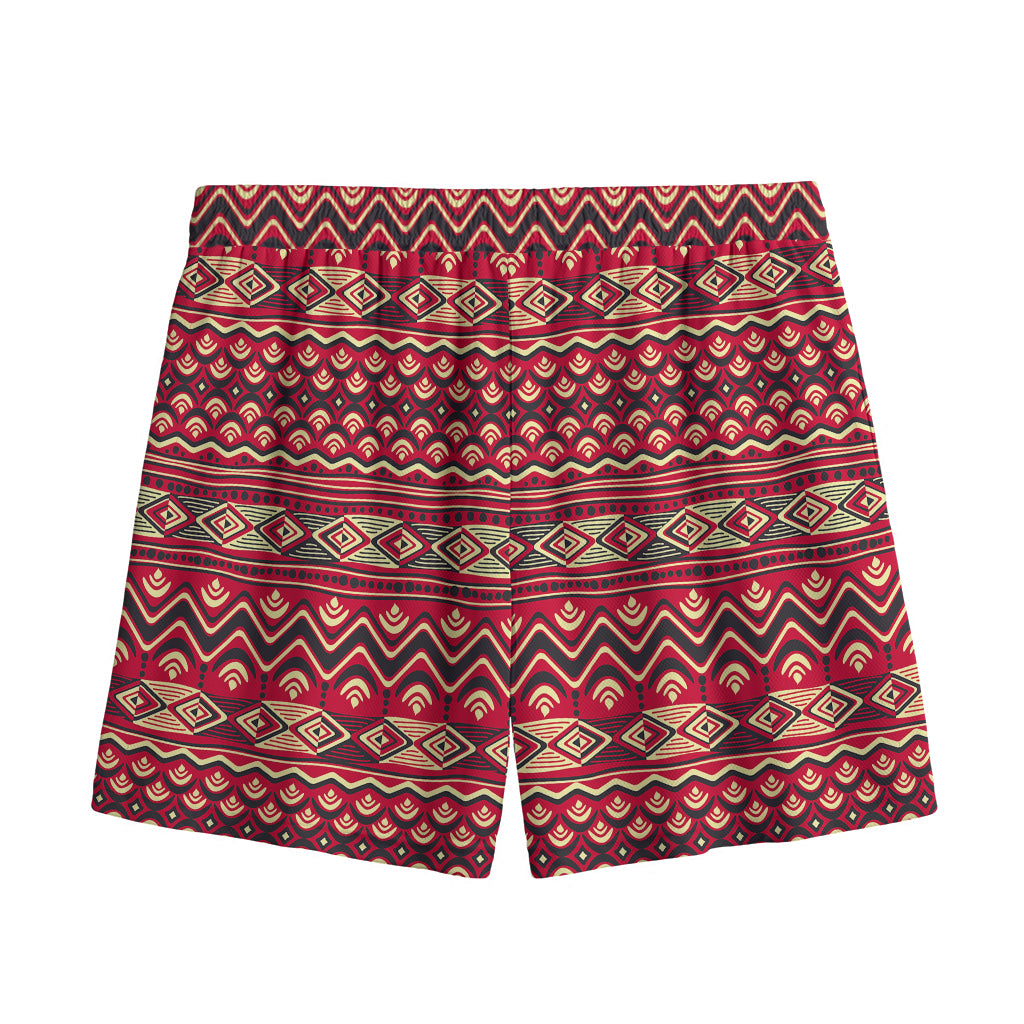 Red African Tribal Pattern Print Mesh Shorts