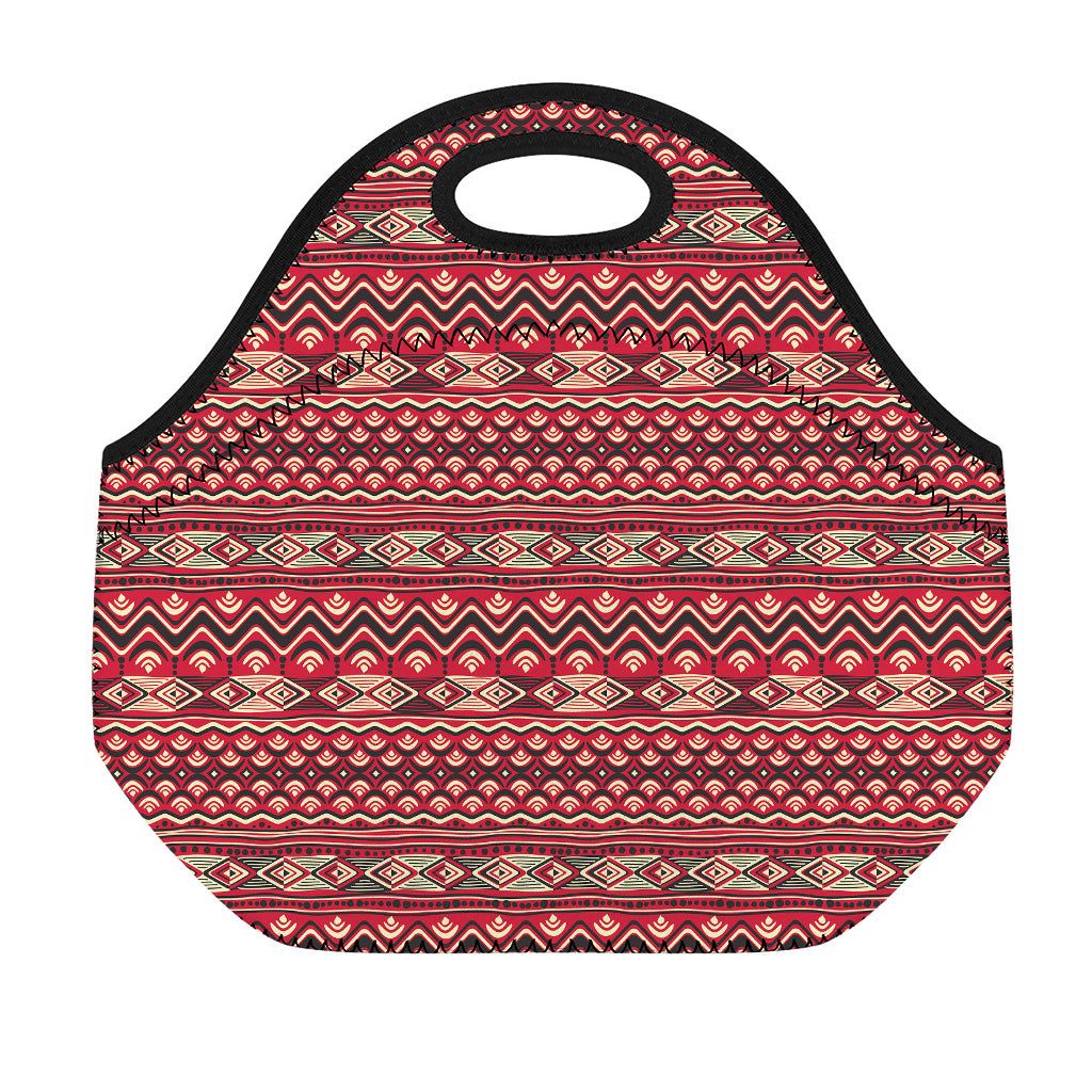 Red African Tribal Pattern Print Neoprene Lunch Bag