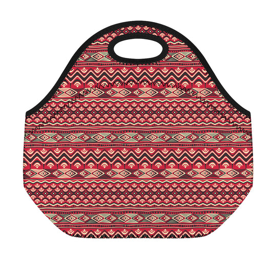 Red African Tribal Pattern Print Neoprene Lunch Bag