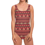Red African Tribal Pattern Print One Piece Swimsuit
