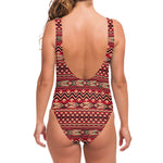 Red African Tribal Pattern Print One Piece Swimsuit