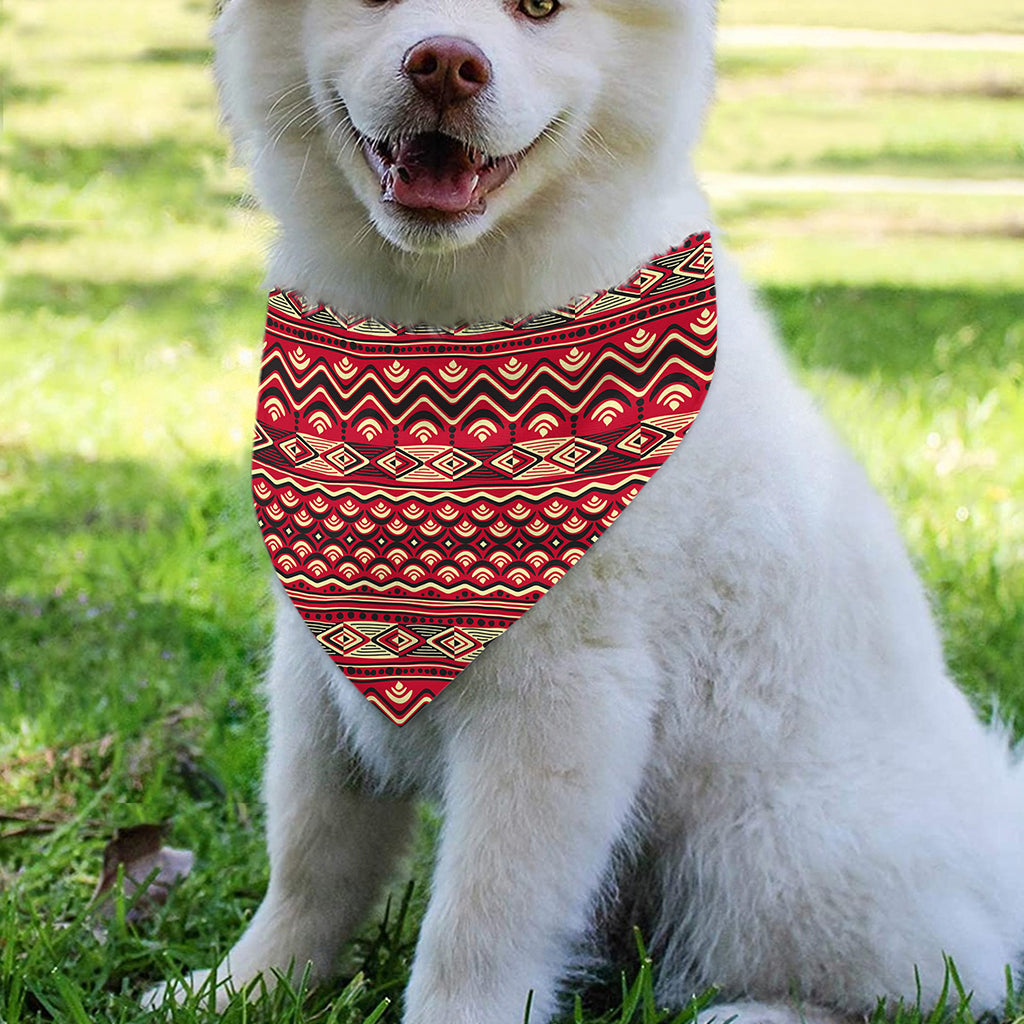 Red African Tribal Pattern Print Over The Collar Dog Bandana