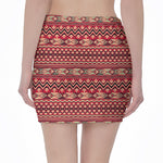 Red African Tribal Pattern Print Pencil Mini Skirt