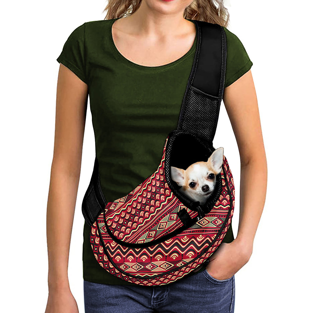 Red African Tribal Pattern Print Pet Sling Carrier
