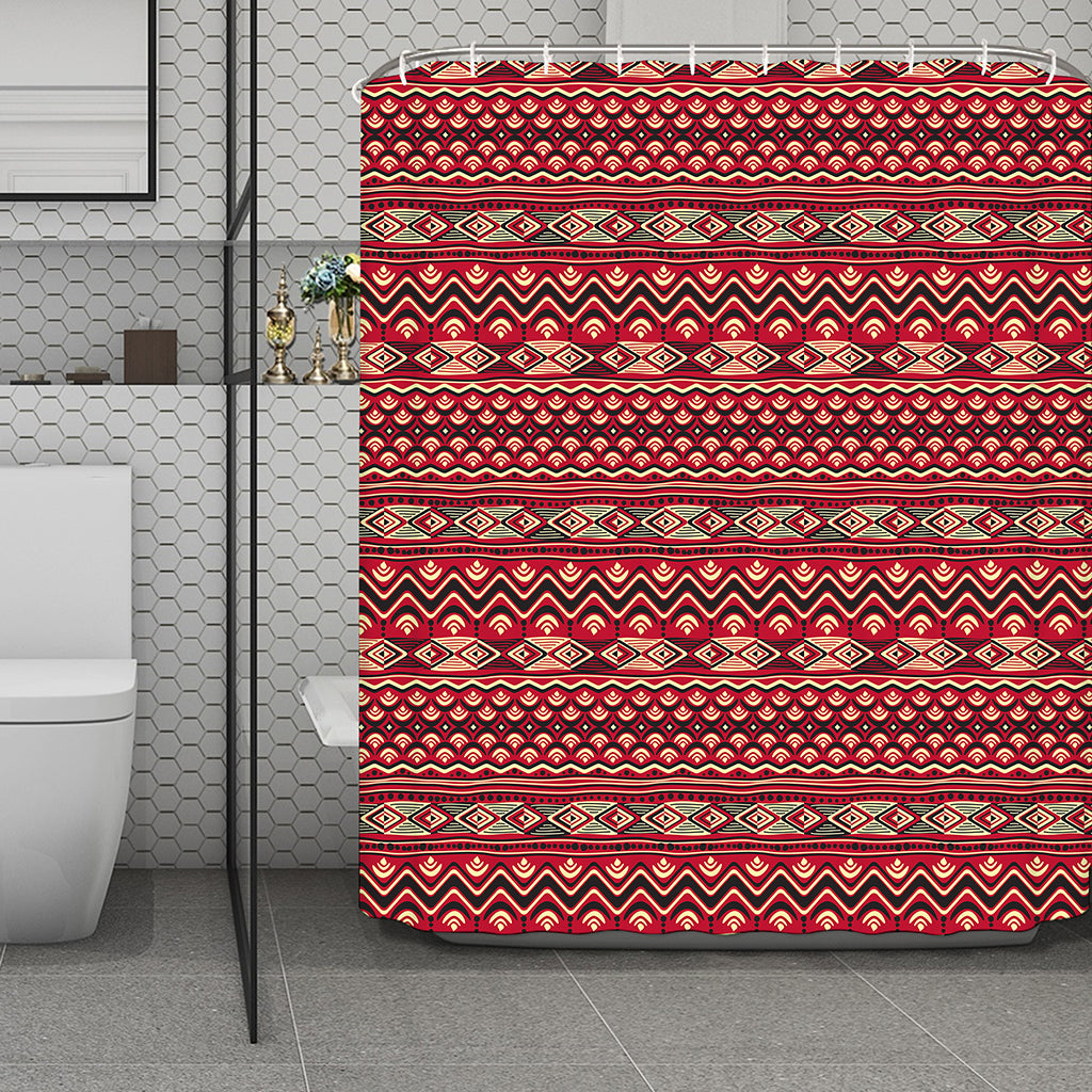 Red African Tribal Pattern Print Polyester Shower Curtain