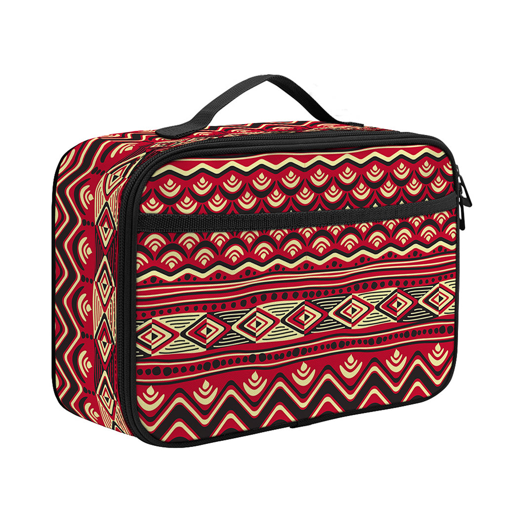 Red African Tribal Pattern Print Portable Lunch Bag