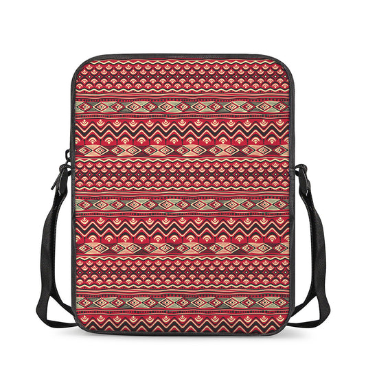 Red African Tribal Pattern Print Rectangular Crossbody Bag