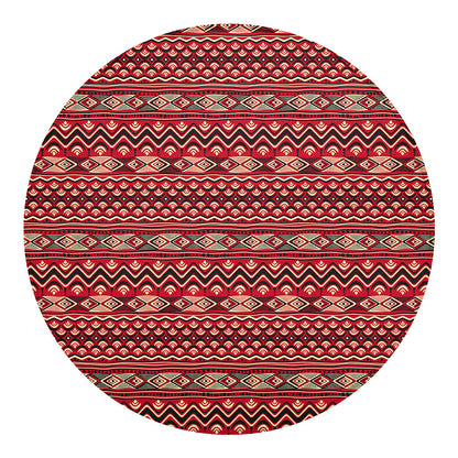 Red African Tribal Pattern Print Round Blanket