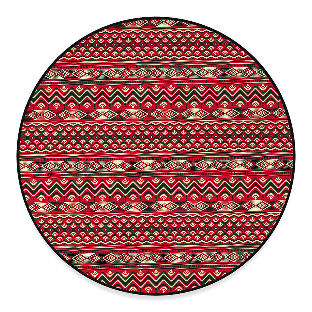 Red African Tribal Pattern Print Round Floor Mat