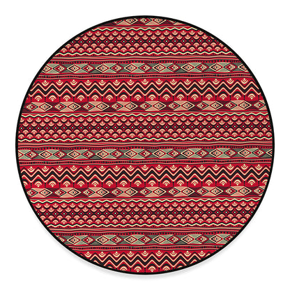 Red African Tribal Pattern Print Round Floor Mat
