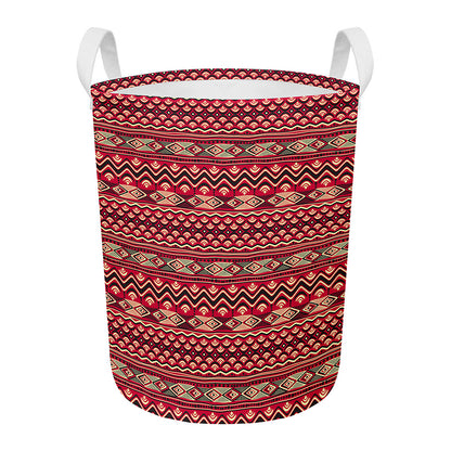 Red African Tribal Pattern Print Round Laundry Basket