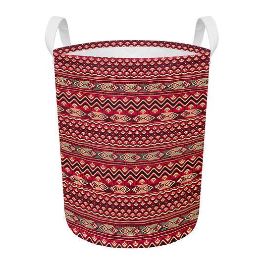 Red African Tribal Pattern Print Round Laundry Basket