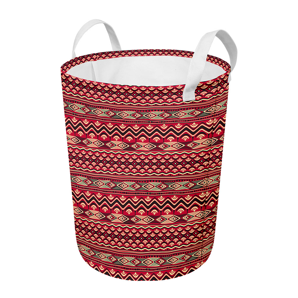 Red African Tribal Pattern Print Round Laundry Basket