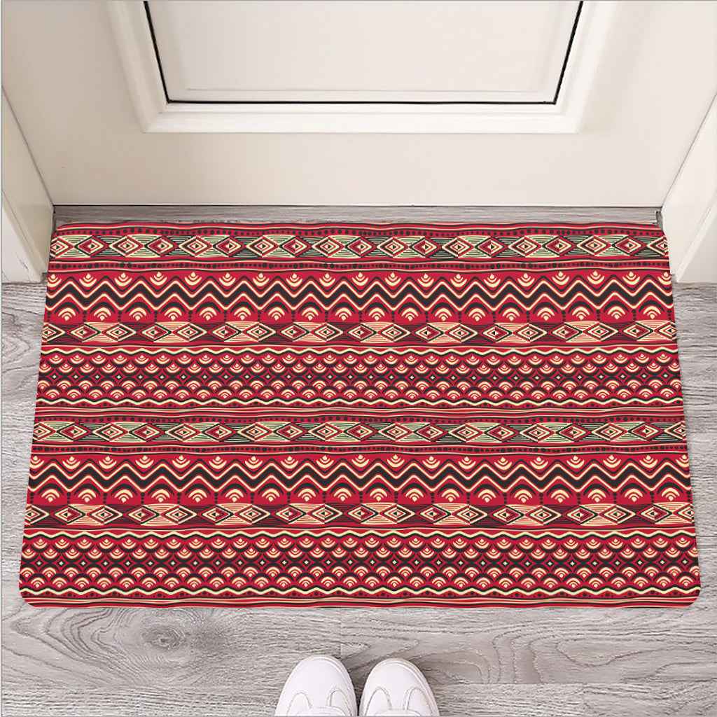 Red African Tribal Pattern Print Rubber Doormat
