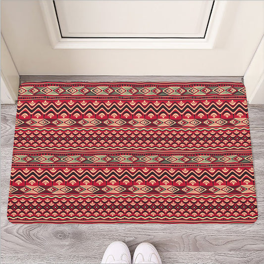 Red African Tribal Pattern Print Rubber Doormat