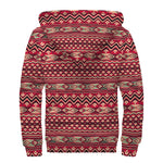 Red African Tribal Pattern Print Sherpa Lined Zip Up Hoodie