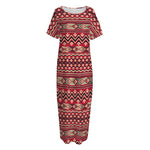 Red African Tribal Pattern Print Short Sleeve Long Nightdress