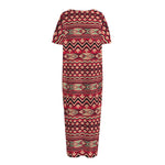 Red African Tribal Pattern Print Short Sleeve Long Nightdress