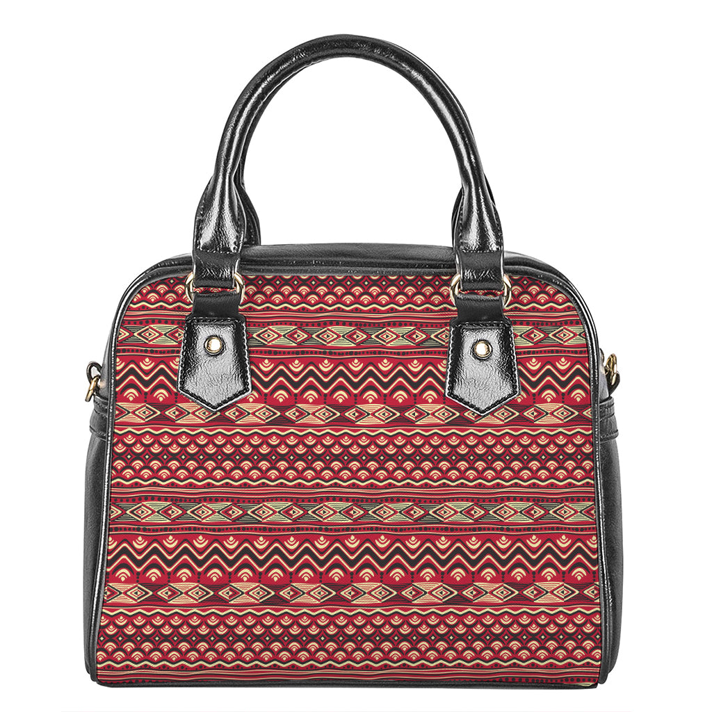 Red African Tribal Pattern Print Shoulder Handbag