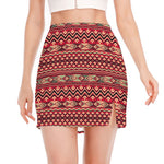 Red African Tribal Pattern Print Side Slit Mini Skirt