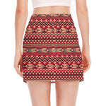 Red African Tribal Pattern Print Side Slit Mini Skirt