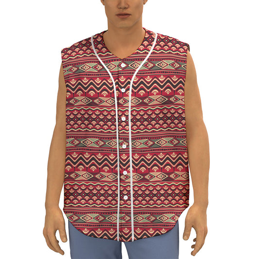 Red African Tribal Pattern Print Sleeveless Baseball Jersey
