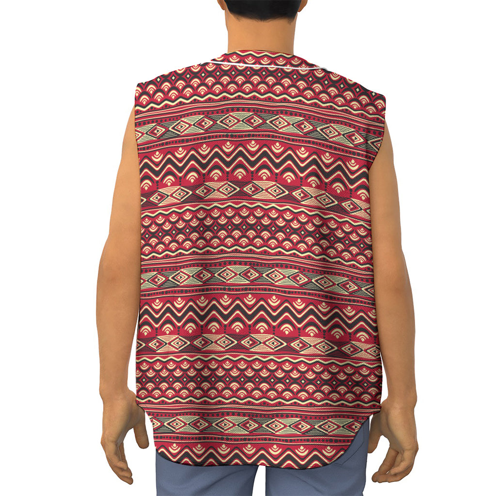 Red African Tribal Pattern Print Sleeveless Baseball Jersey