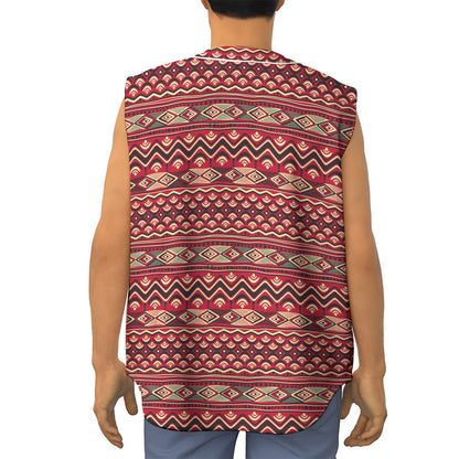 Red African Tribal Pattern Print Sleeveless Baseball Jersey