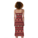 Red African Tribal Pattern Print Slim Fit Midi Cami Dress