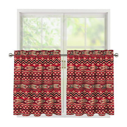 Red African Tribal Pattern Print Tier Curtains