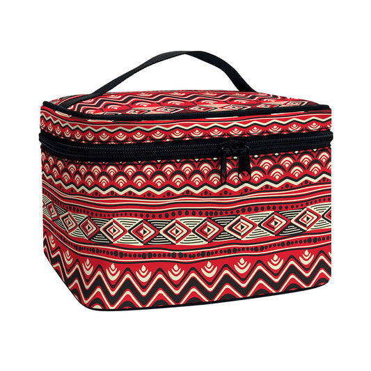 Red African Tribal Pattern Print Travel Makeup Bag
