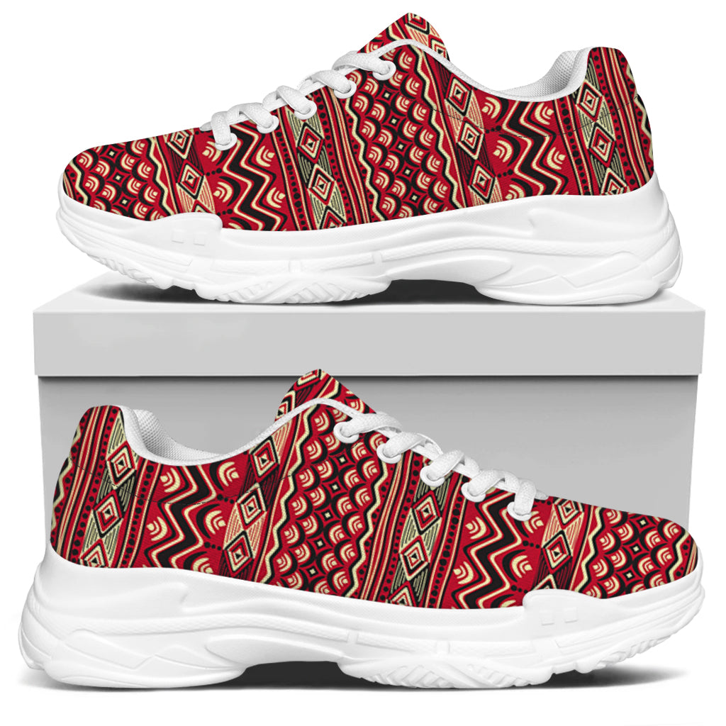 Red African Tribal Pattern Print White Chunky Shoes
