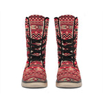 Red African Tribal Pattern Print Winter Boots