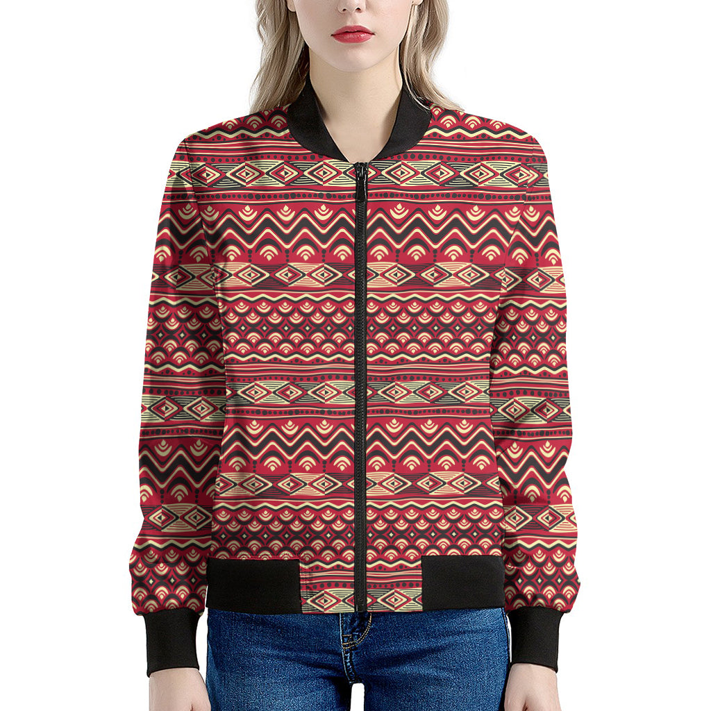 Red African Tribal Pattern Print Women's Bomber Jacket