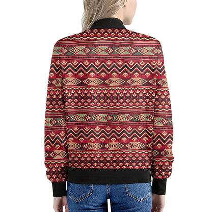 Red African Tribal Pattern Print Women's Bomber Jacket