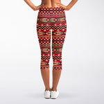 Red African Tribal Pattern Print Women's Capri Leggings