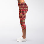 Red African Tribal Pattern Print Women's Capri Leggings