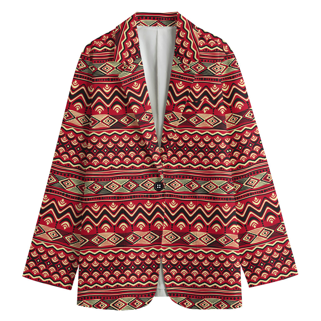 Red African Tribal Pattern Print Women's Cotton Blazer