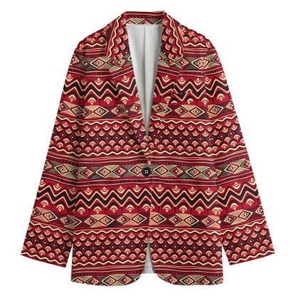 Red African Tribal Pattern Print Women's Cotton Blazer
