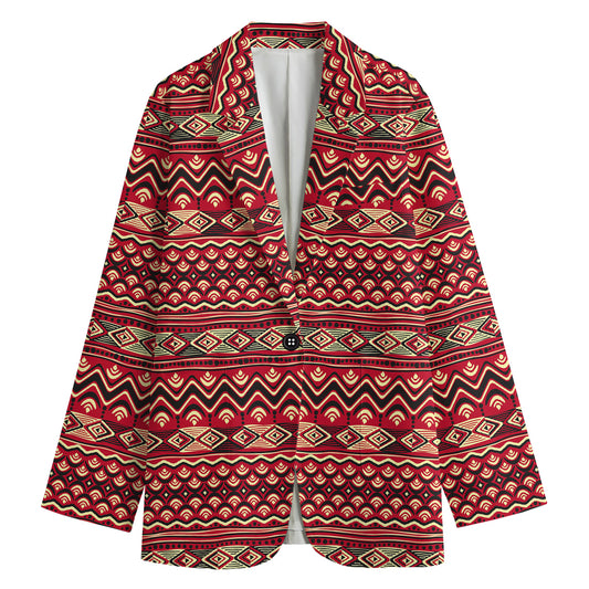 Red African Tribal Pattern Print Women's Cotton Blazer