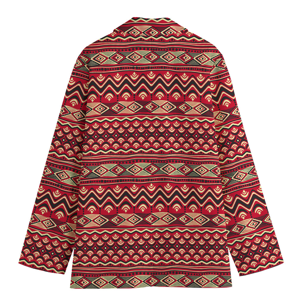 Red African Tribal Pattern Print Women's Cotton Blazer